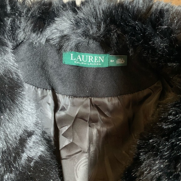 Ralph Lauren womens fall winter coat black fur collar size 8 petite - Picture 2 of 5